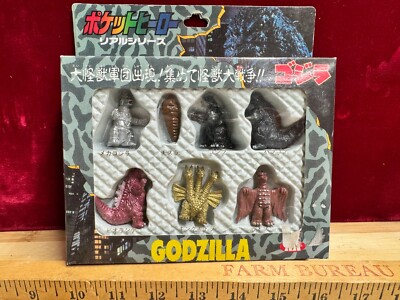 1992 YUTAKA GODZILLA Pocket Hero Real Series Of 7 Mini Figures NEW IN BOX VTG-image