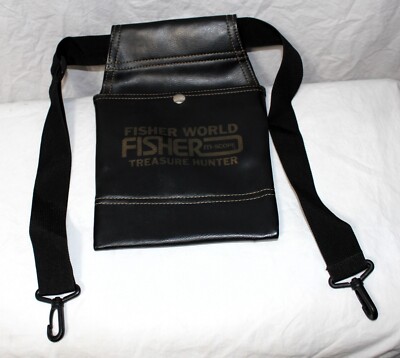 New Vintage Fisher Metal Detector Black vinyl Finds Pouch with Belt very nice-image