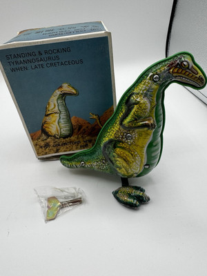 WIND-UP TIN TOY STANDING & ROCKING TYRANNOSAURUS MINT IN ORIGINAL BOX Godzilla-image