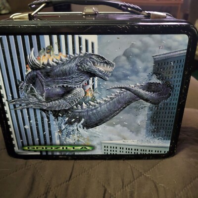 Vintage Godzilla 1998 Movie Metal ToHo Lunch Box w/ Thermos Complete -image