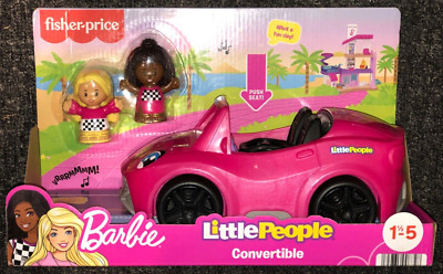 Fisher Price Little People BARBIE Convertible Car W/  2 FIgures & Sound NEW-image