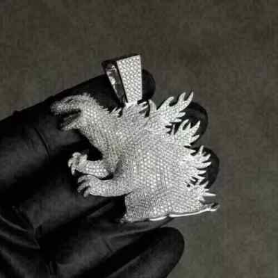 3Ct Round Lab-Created Moissanite Godzilla Pendant 14K White Gold Plated Silver-image