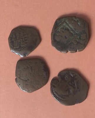4  PIRATE COPPER COIN 1650 SPANISH EMPIRE METAL DETECTOR FIND IN PUERTO RICO-image