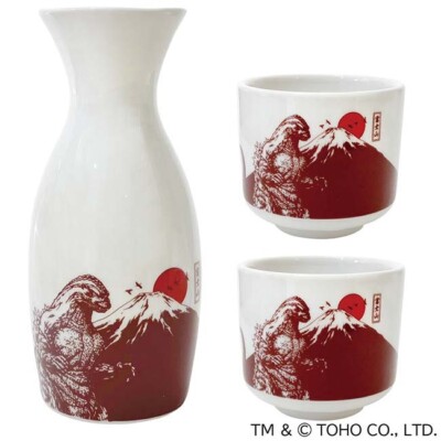Godzilla Sake Bottle & Sake Cups A type Japan NEW-image