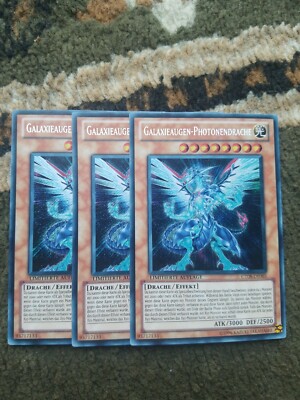 Yugioh! 3x Galaxy-Eyes Photon Dragon CT08-DE003. German. Secret Rare. Near Mint.-image
