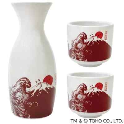 Godzilla Sake Bottle & Sake Cups A type NEW Japan-image