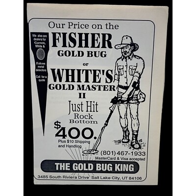 Fisher Gold Bug King Vintage Print Ad 90s Salt Lake City Utah Metal Detectors-image