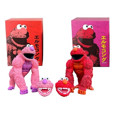 Elmo Kong Hand Painted Resin Figure Bottleneck RED+PINK SET Doug Naple NEW x/300-image