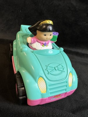 FISHER PRICE Little People Teal & Pink car With Sound & Girl From 2009 EUC Works-image
