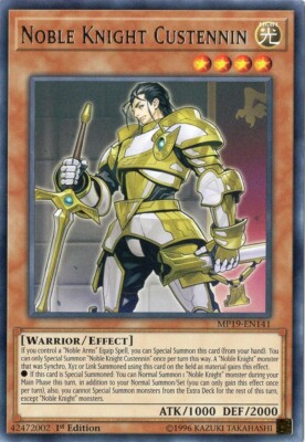 YuGiOh Card - (NM) Noble Knight Custennin MP19-EN141 - 1st Ed Rare-image