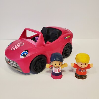 Fisher Price Little People Barbie 2 Figures Car Pink Convertible w Sound Set P55-image