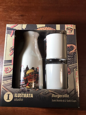 Burgerzilla Sake Bottle & Cup Set By Ilustrata NEW Godzilla meets Bobs Burger-image