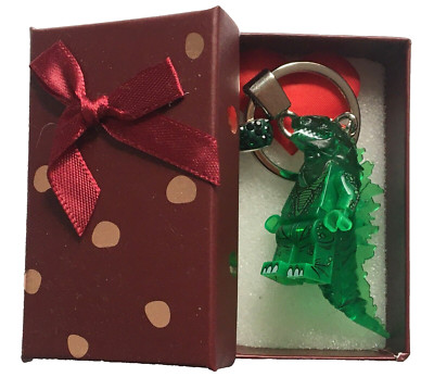 Green Godzilla Keychain + Present Box - custom handmade keychain - C58-image