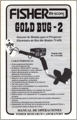Fisher Gold Bug-2 Metal Detector Spanish Instruction Book with Free Shipping-image