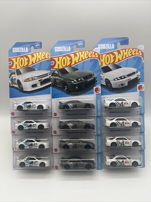 Hot Wheels GODZILLA NISSAN SKYLINE GT-R R32 R33 LOT OF 12 3 Release Versions￼-image