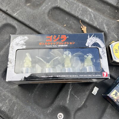 Vintage Yutaka Godzilla Clear Bottle Cap TOHO Figure set Japan theatre only NOS-image