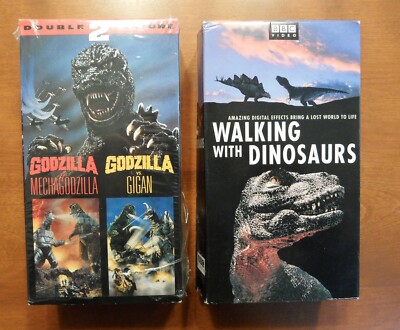 Godzilla Double Mechagodzilla, Gigan 2 Tape VHS Set + BBC Walking with Dinosaurs-image