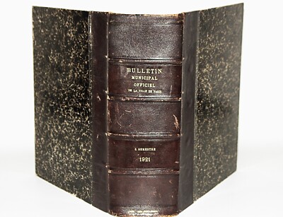 Vint Book,Bulletin Municipal Paris France 1921, Leather bound directory of Paris-image