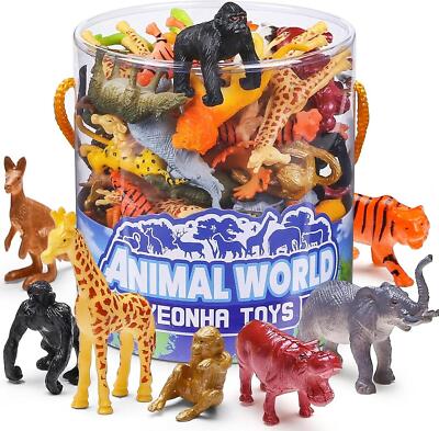 60 Piece Mini Zoo Animal Toy with Gift Box, Realistic Small Plastic Animal...-image
