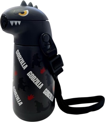 Godzilla Straw Bottle Black Push Lid 420ml Toho New from Japan-image