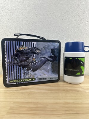 Vintage Godzilla 1998 Movie Metal ToHo Lunch Box w/ Thermos Good Condition-image