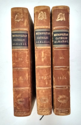 3 vol Metropolitan Catholic Almanac & Laity's Directory 1850, 1851, 1852 leather-image