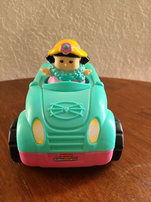 FISHER PRICE Little People girl in Teal pink car Sound music-image
