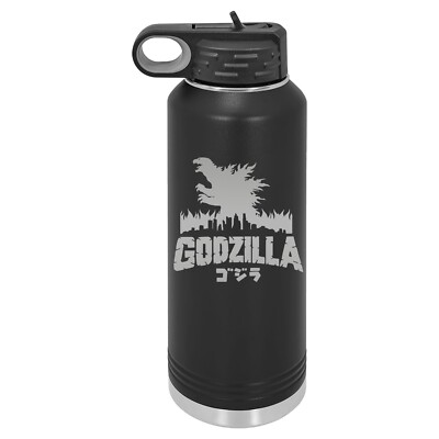godzilla 40 oz stainless insulated with straw laser engraved water bottle-image