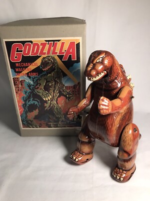 Vintage Billiken Shokai Godzilla Wind Up Toy w/Box Brown *Nice - Works Great*-image