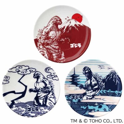 Godzilla Small Plate 3-Piece Set Japanese Style Design TOHO Godzilla Store Boxed-image