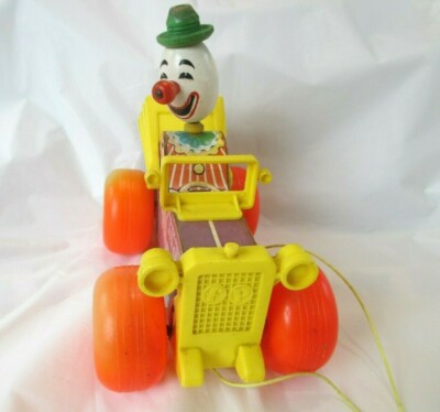 Fisher Price 724 JALOPY Pull Along Toy / Wood / Clown Wooden Car clicking sound-image