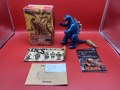 Japanese Billiken GODZILLA vs MOTHRA tin toy PULL STRING JAPAN Walks! With Box-image