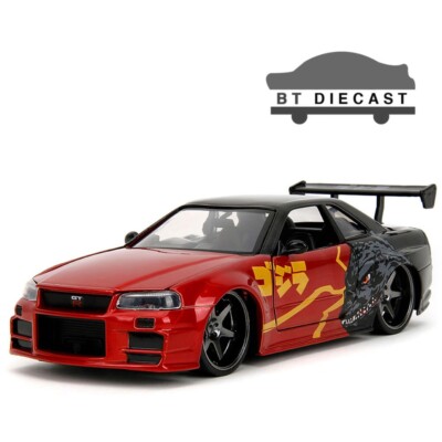 JADA GODZILLA NISSAN GT-R R34 1/24 DIECAST MODEL CAR RED / BLACK 35133-image