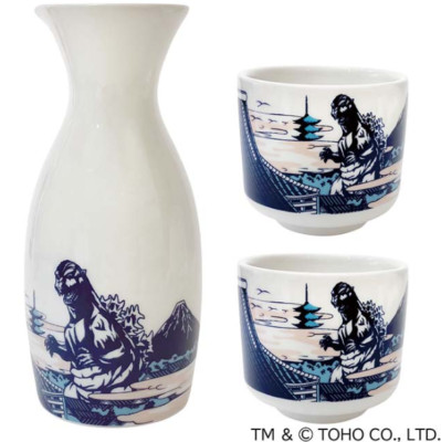 Godzilla Sake Bottle & Sake Cup Set B/Japanese Cityscape & Sea of ​​Clouds TOHO-image