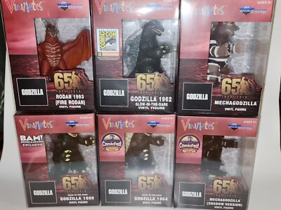 Vinimates Godzilla, Mecha GITD Comicfest SDCC NYCC Limited 6x  Lot w/Protectors-image