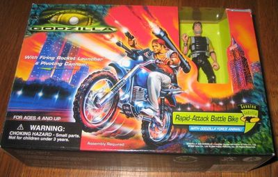 1995 Trendmasters Godzilla RAPID-ATTACK Battle Bike FIGURE SEALED SHARP MIB 100%-image