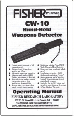 Fisher CW-10 Metal Detector Original Instruction Book with Free Shipping-image