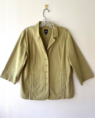 Eileen Fisher Olive Green Jacket Organic Cotton Collared Button Up Canvas Size L-image