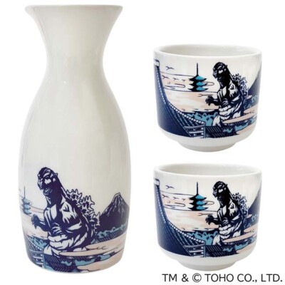 Godzilla Sake Bottle & Sake Cups B type Japan NEW-image